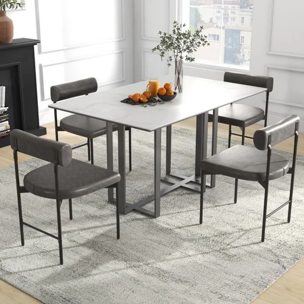 Lot de 2 Chaises de Salle à Manger Chaise de Cuisine Rembourrée en Similicuir Dossier Incurvé et Rembourré Siège en ‘U’ Gris