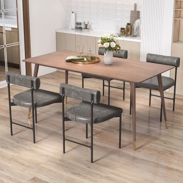 Lot de 2 Chaises de Salle à Manger Chaise de Cuisine Rembourrée en Similicuir Dossier Incurvé et Rembourré Siège en ‘U’ Gris