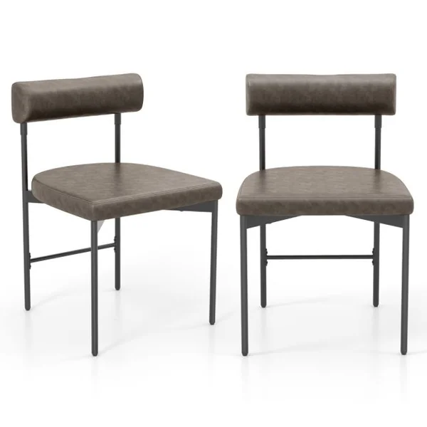 Lot de 2 Chaises de Salle à Manger Chaise de Cuisine Rembourrée en Similicuir Dossier Incurvé et Rembourré Siège en ‘U’ Gris