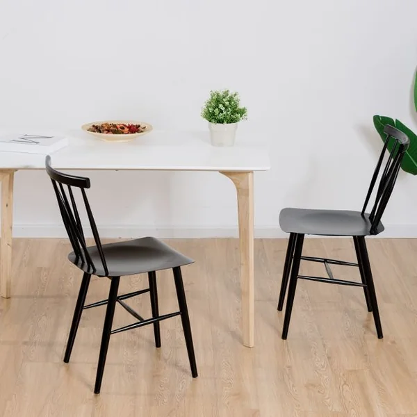 Lot de 2 Chaises de Salle à Manger En Métal Lot de 2 Chaises de Cuisine Modernes avec Haut Dossier et Siège Incurvé Embouts Antidérapants Noir