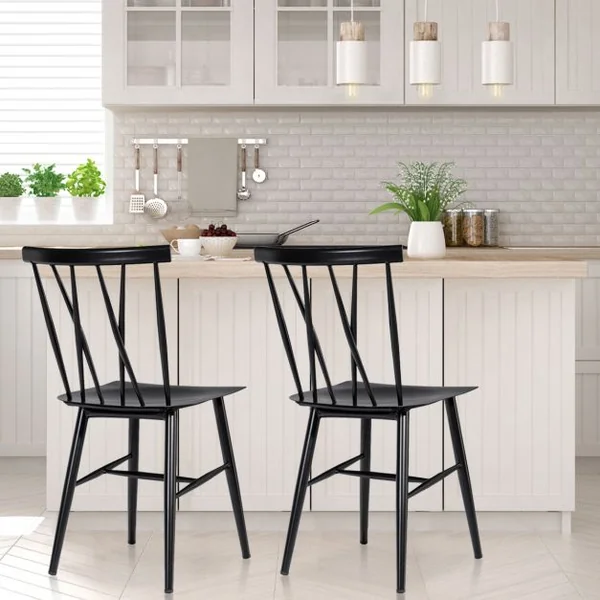 Lot de 2 Chaises de Salle à Manger En Métal Lot de 2 Chaises de Cuisine Modernes avec Haut Dossier et Siège Incurvé Embouts Antidérapants Noir