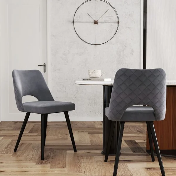 Lot de 2 Chaises de Salle à Manger Rembourrées avec Coussin en Eponge Haute Densité Repose-pieds Réglables Capacité 150 kg Gris