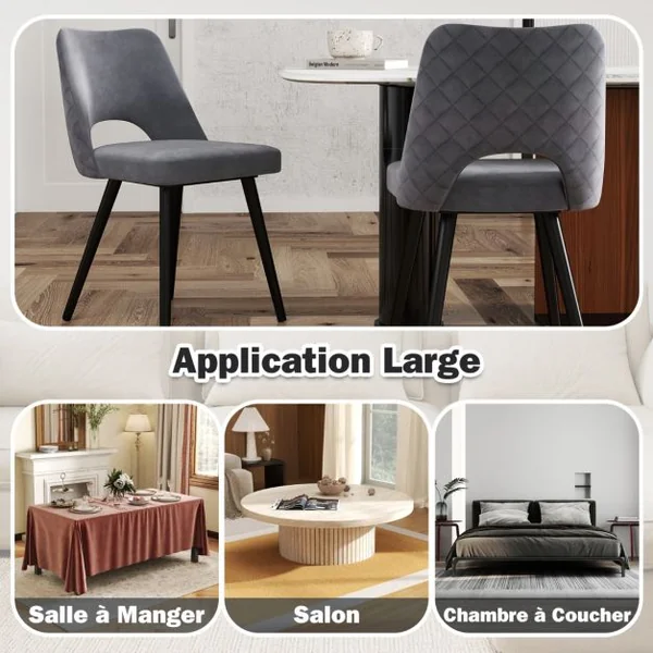 Lot de 2 Chaises de Salle à Manger Rembourrées avec Coussin en Eponge Haute Densité Repose-pieds Réglables Capacité 150 kg Gris