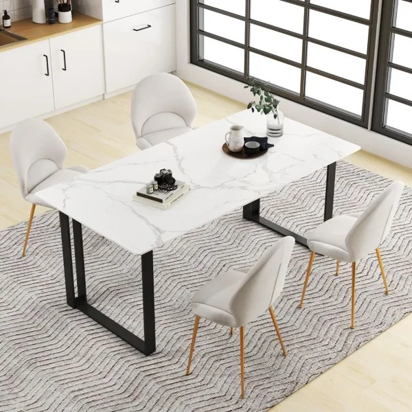 Lot de 2 Chaises de Salle à Manger Rembourrées Dossier Incurvé Siège Large Repose-pieds Réglables Sans Accoudoirs Capacité 150 Kg Gris Clair