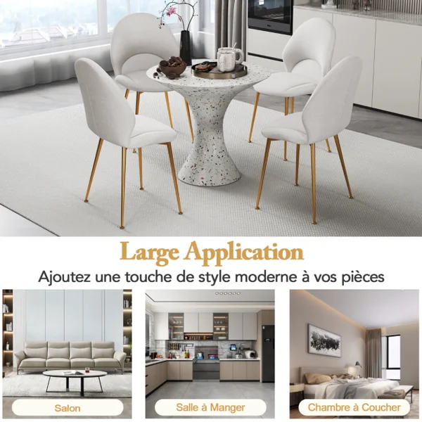 Lot de 2 Chaises de Salle à Manger Rembourrées Dossier Incurvé Siège Large Repose-pieds Réglables Sans Accoudoirs Capacité 150 Kg Gris Clair