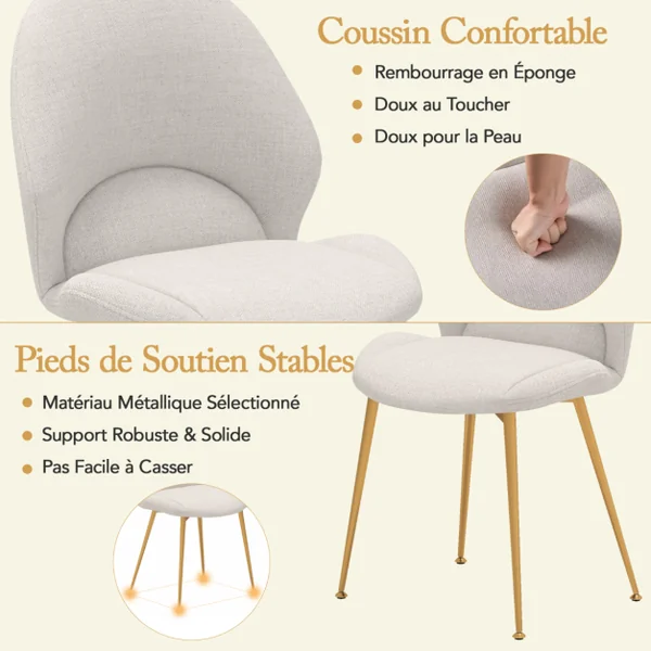 Lot de 2 Chaises de Salle à Manger Rembourrées Dossier Incurvé Siège Large Repose-pieds Réglables Sans Accoudoirs Capacité 150 Kg Gris Clair