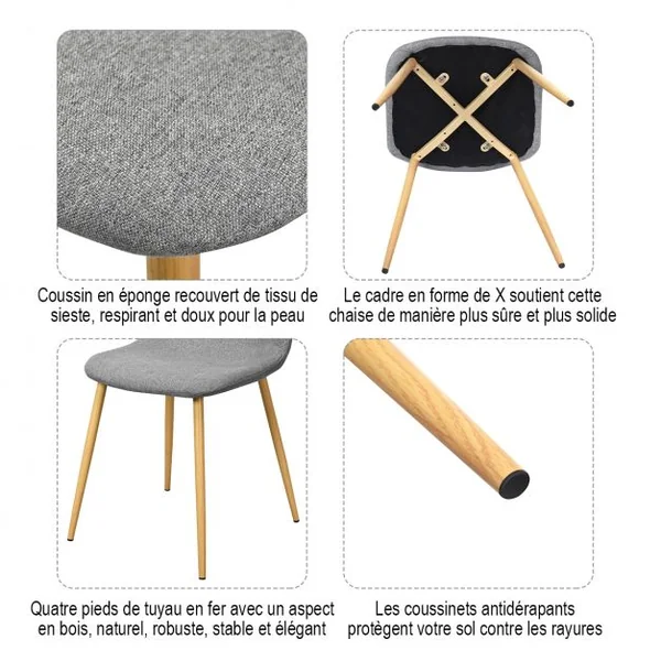 Lot de 2 Chaises de Salle à Manger Scandinave Rembourrées Pieds Robustes 110 Kg en Fer Tissu 44,5x49x86,5cm Gris