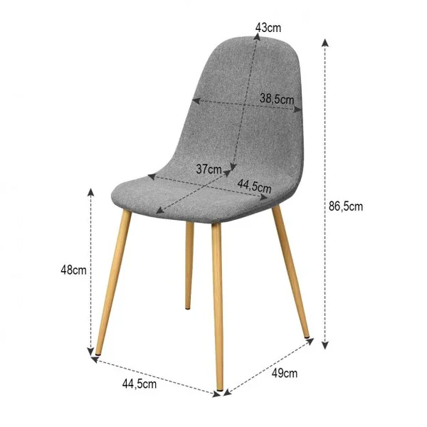 Lot de 2 Chaises de Salle à Manger Scandinave Rembourrées Pieds Robustes 110 Kg en Fer Tissu 44,5x49x86,5cm Gris