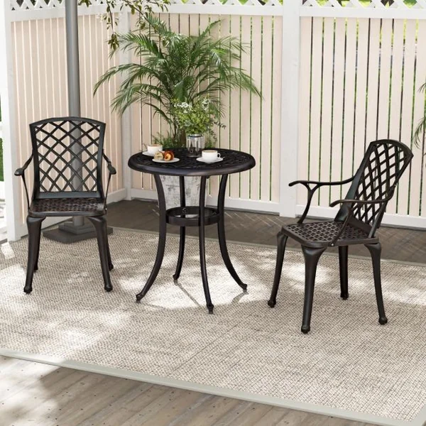 Lot de 2 Chaises de Terrasse en Fonte d’Aluminium Fauteuil d’Extérieur Robuste avec Siège Incurvé Ergonomique Repose-pieds Réglables