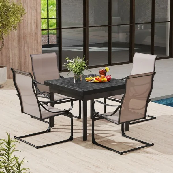Lot de 2 Chaises d’Extérieur à Ressorts en ‘C’ Chaises à Dossier Haut avec Siège et Dossier en Tissu Maillé Chaises à Bascule en Métal Gris
