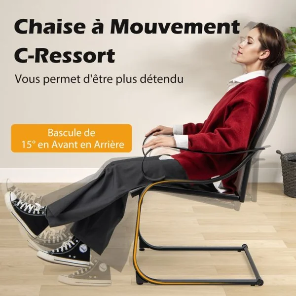 Lot de 2 Chaises d’Extérieur à Ressorts en ‘C’ Chaises à Dossier Haut avec Siège et Dossier en Tissu Maillé Chaises à Bascule en Métal Gris