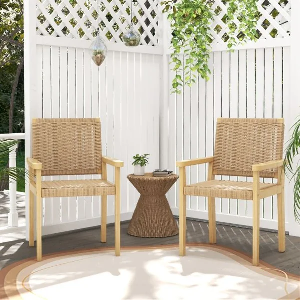 Lot de 2 Chaises en Bois avec Siège en Papier Tressé Chaise de Salle à Manger Moderne avec Cadre en Bois Caoutchouc Robuste Naturel