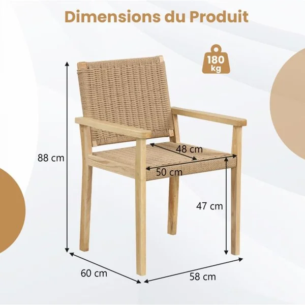Lot de 2 Chaises en Bois avec Siège en Papier Tressé Chaise de Salle à Manger Moderne avec Cadre en Bois Caoutchouc Robuste Naturel