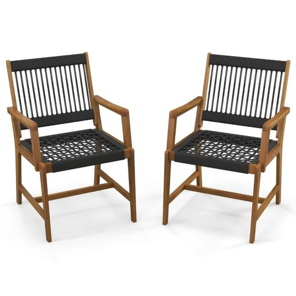Lot de 2 Chaises Fauteuil de Jardin en Bois d’Acacia avec Accoudoirs Charge Max.160KG pour Terrasse Salle à Manger et Cour