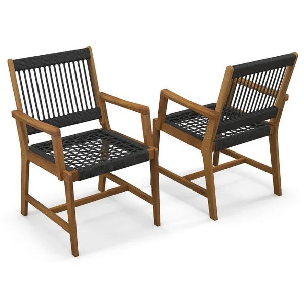Lot de 2 Chaises Fauteuil de Jardin en Bois d’Acacia avec Accoudoirs Charge Max.160KG pour Terrasse Salle à Manger et Cour