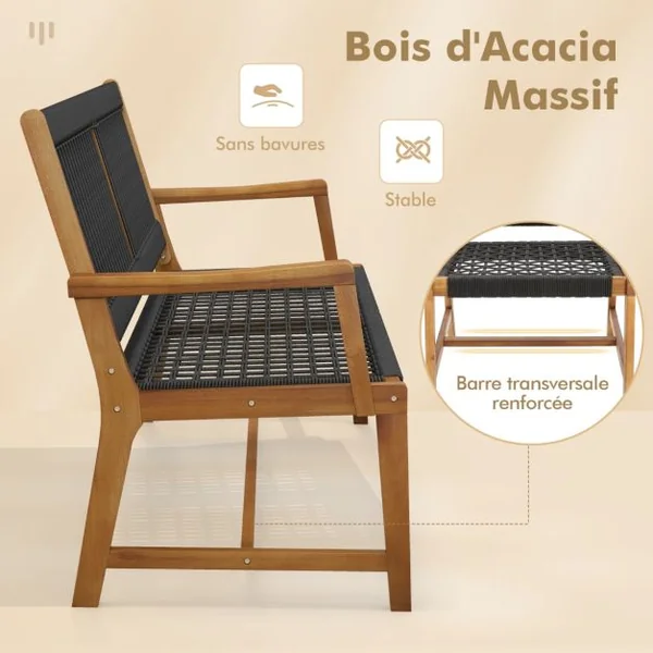Lot de 2 Chaises Fauteuil de Jardin en Bois d’Acacia avec Accoudoirs Charge Max.160KG pour Terrasse Salle à Manger et Cour