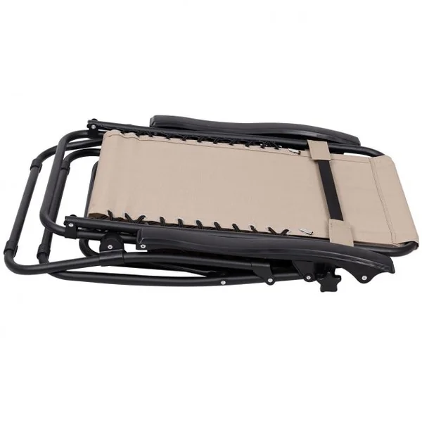 Lot de 2 Chaises Longue Pliantes avec Table Dossier Inclinable Capacité 120 Kg et Table 20 Kg en Acier et Tissu Beige