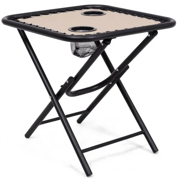 Lot de 2 Chaises Longue Pliantes avec Table Dossier Inclinable Capacité 120 Kg et Table 20 Kg en Acier et Tissu Beige