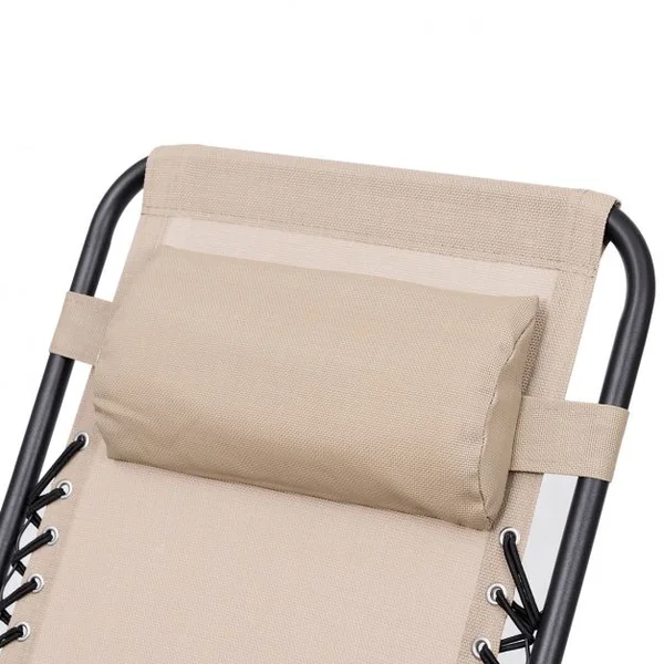 Lot de 2 Chaises Longue Pliantes avec Table Dossier Inclinable Capacité 120 Kg et Table 20 Kg en Acier et Tissu Beige