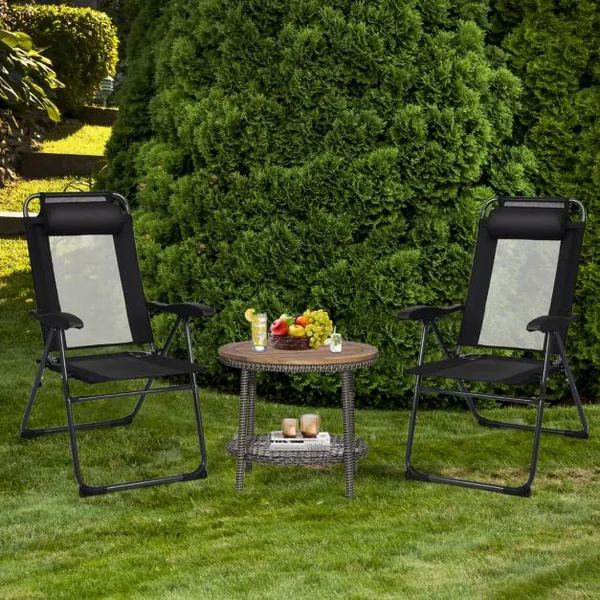 Lot de 2 Chaises Longues Pliante en Tissu Oxford avec Appuie-Tête Chaise de Jardin Inclinable Réglables sur 7 Positions Gris/Noir