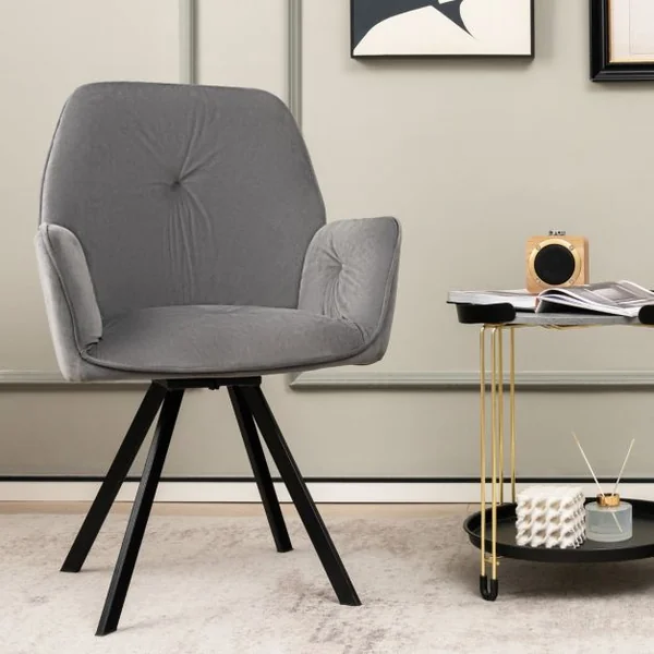 Lot De 2 Chaises Pivotantes en Velours Fauteuils Modernes En Velours Pieds En Métal Patin Antidérapants 63x59x87cm Gris