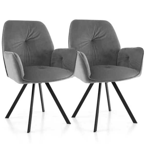 Lot De 2 Chaises Pivotantes en Velours Fauteuils Modernes En Velours Pieds En Métal Patin Antidérapants 63x59x87cm Gris