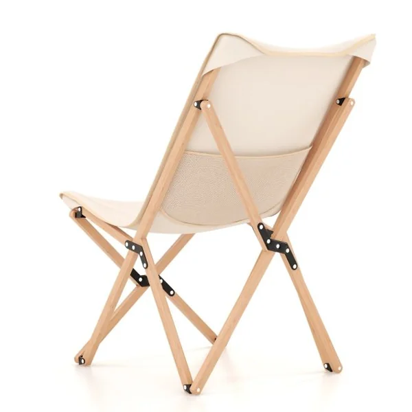 Lot de 2 Chaises Pliante de Jardin Extérieur Chaise Camping Portable Bambou avec Sac de Transport Chaise Charge 150 KG Beige