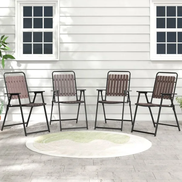 Lot de 2 Chaises Pliantes d'Extérieur Chaises Légères Siège et Dossier en Polypropylène Cadre En Métal Capacité 180 Kg Chaises à Lattes Café