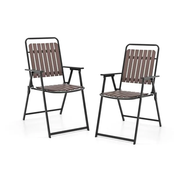 Lot de 2 Chaises Pliantes d'Extérieur Chaises Légères Siège et Dossier en Polypropylène Cadre En Métal Capacité 180 Kg Chaises à Lattes Café