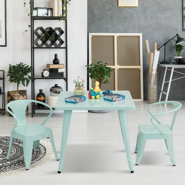 Lot de 2 Chaises pour Enfant avec Coins Arrondis et Surface Lisse Capacité 100 Kg en Acier 37,5x44x55cm Bleu