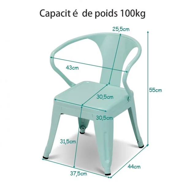 Lot de 2 Chaises pour Enfant avec Coins Arrondis et Surface Lisse Capacité 100 Kg en Acier 37,5x44x55cm Bleu