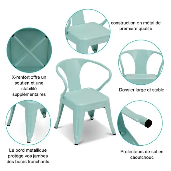 Lot de 2 Chaises pour Enfant avec Coins Arrondis et Surface Lisse Capacité 100 Kg en Acier 37,5x44x55cm Bleu