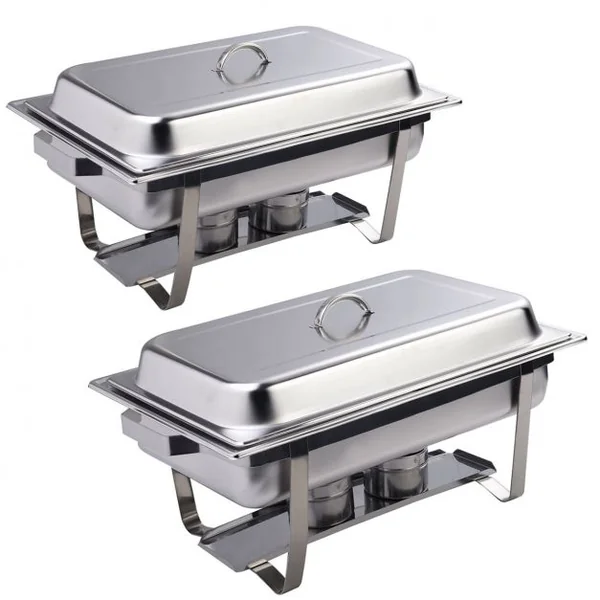 Lot de 2 chauffe-plats en acier inoxydable Plat-réchaud avec couvercle et accessoires, Capacité 9 L x 2, 60 x 35 x 32 cm