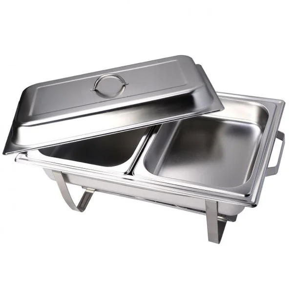 Lot de 2 chauffe-plats en acier inoxydable Plat-réchaud avec couvercle et accessoires, Capacité 9 L x 2, 60 x 35 x 32 cm
