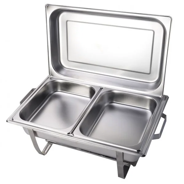 Lot de 2 chauffe-plats en acier inoxydable Plat-réchaud avec couvercle et accessoires, Capacité 9 L x 2, 60 x 35 x 32 cm