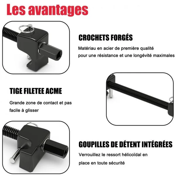 Lot de 2 Compresseur Ressort Amortisseurs 320mm avec Crochets de Sécurité Noir