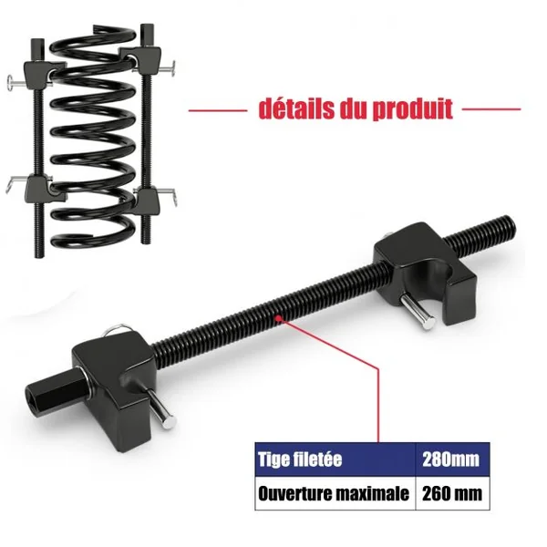 Lot de 2 Compresseur Ressort Amortisseurs 320mm avec Crochets de Sécurité Noir