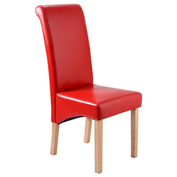 Lot de 2 de chaises de Cuisine Salle-à-Manger, recouvert de simili-cuir, pieds en bois, dossier haut, 45x65x105cm, Rouge