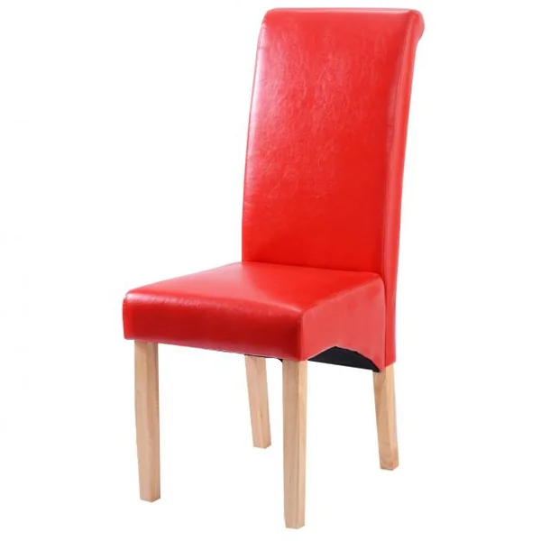 Lot de 2 de chaises de Cuisine Salle-à-Manger, recouvert de simili-cuir, pieds en bois, dossier haut, 45x65x105cm, Rouge