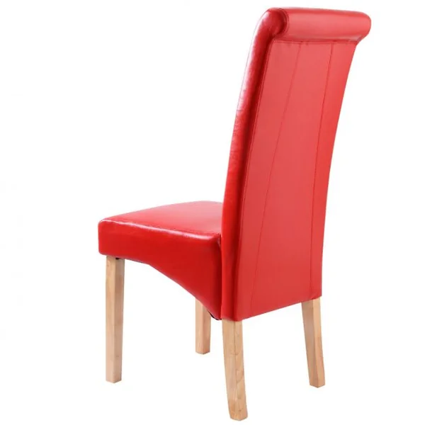 Lot de 2 de chaises de Cuisine Salle-à-Manger, recouvert de simili-cuir, pieds en bois, dossier haut, 45x65x105cm, Rouge