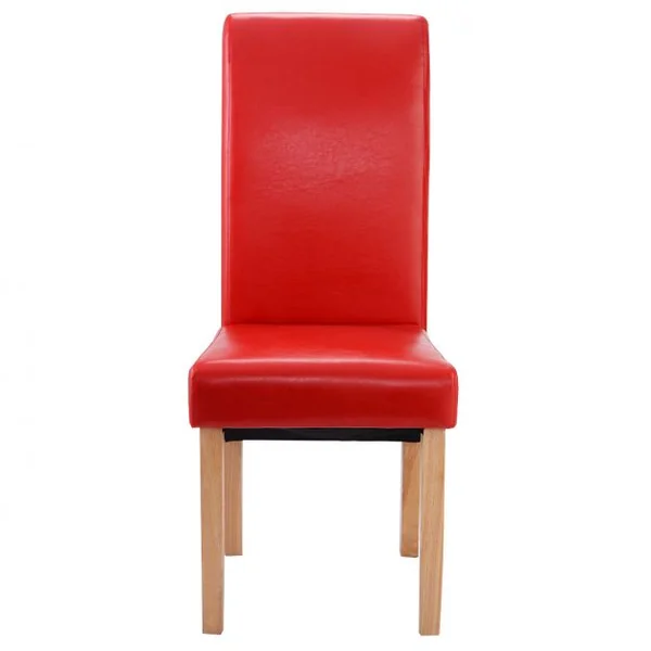 Lot de 2 de chaises de Cuisine Salle-à-Manger, recouvert de simili-cuir, pieds en bois, dossier haut, 45x65x105cm, Rouge