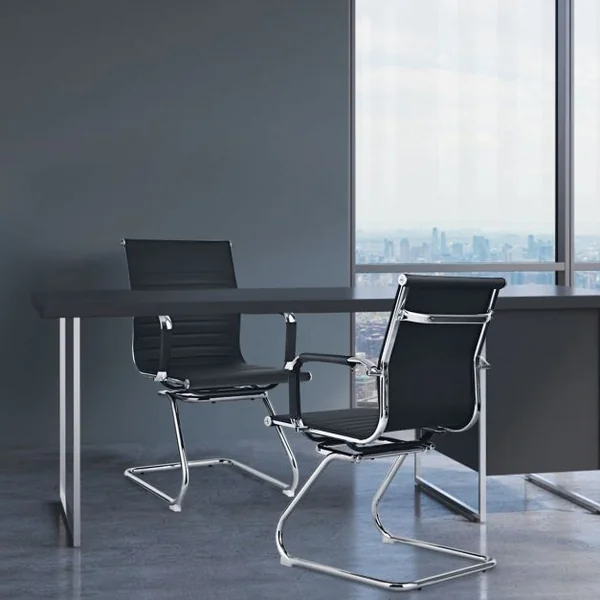 Lot de 2 Fauteuils de Bureau n Cuir PU Modernes Base en Z Robuste Noir