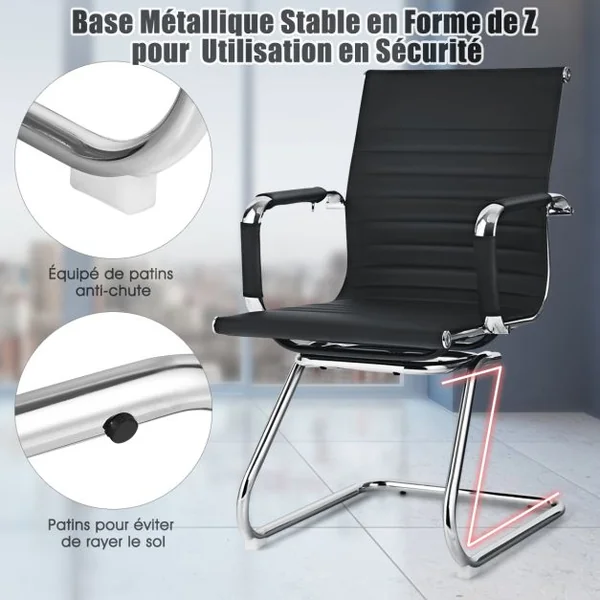 Lot de 2 Fauteuils de Bureau n Cuir PU Modernes Base en Z Robuste Noir