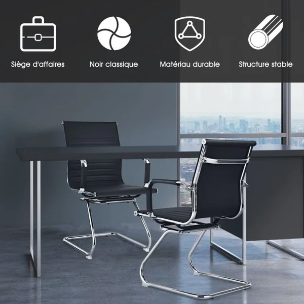 Lot de 2 Fauteuils de Bureau n Cuir PU Modernes Base en Z Robuste Noir