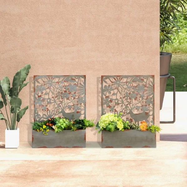 Lot de 2 Jardinières Murales avec Treillis en Métal Bac à Fleurs Décoratives pour Plante Grimpante 60x17x80 cm Rouille