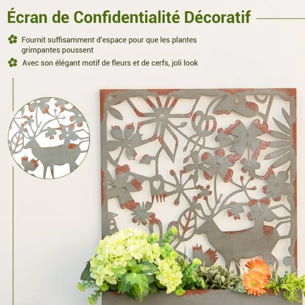Lot de 2 Jardinières Murales avec Treillis en Métal Bac à Fleurs Décoratives pour Plante Grimpante 60x17x80 cm Rouille