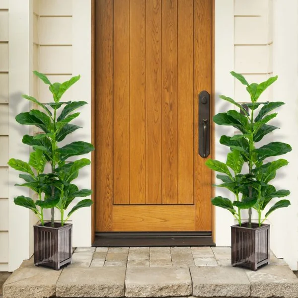 Lot de 2 Plante Artificiel Figuier 100cm Feuillage Luxuriant Ficus Lyrata Décoration Intérieure Extérieure Pot Inclus