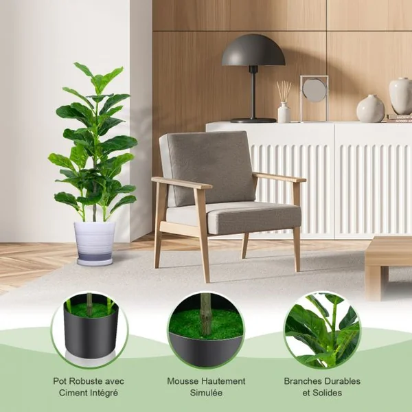 Lot de 2 Plante Artificiel Figuier 100cm Feuillage Luxuriant Ficus Lyrata Décoration Intérieure Extérieure Pot Inclus