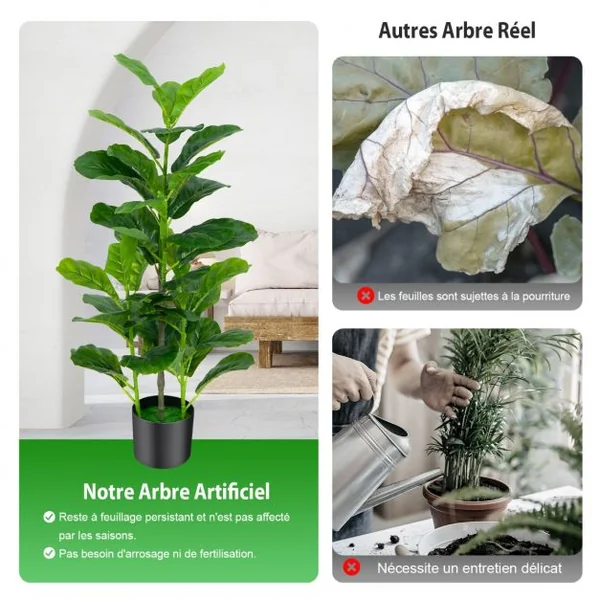 Lot de 2 Plante Artificiel Figuier 100cm Feuillage Luxuriant Ficus Lyrata Décoration Intérieure Extérieure Pot Inclus