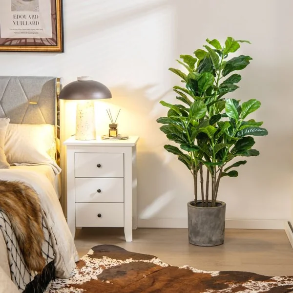 Lot de 2 Plante Artificiel Figuier 140cm Feuillage Luxuriant Ficus Lyrata Décoration Intérieure Extérieure Pot Inclus